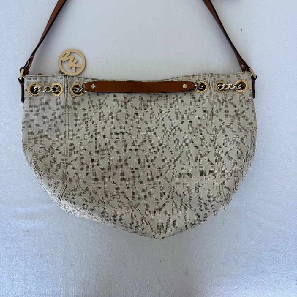 Michael Kors leather cream logo, gold hardware, wear 3 ways bag